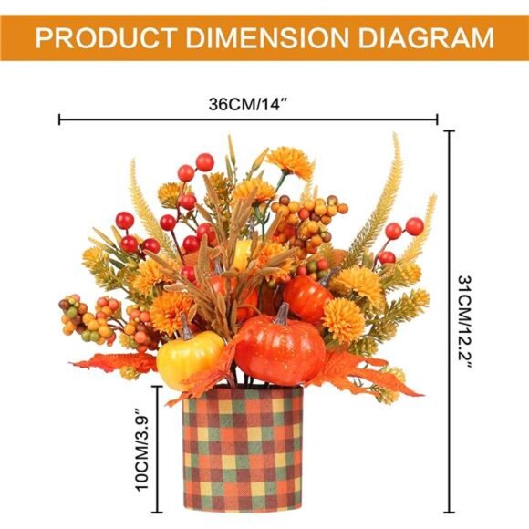 Super Holiday‎ Fall Decor, 12" Artificial Orange Pumpkin Berry Maple Tree - Picture 3 of 7